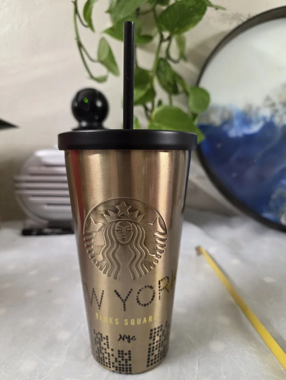 Starbucks Gold and Black NYC Stainless Steel Tumbler with Straw